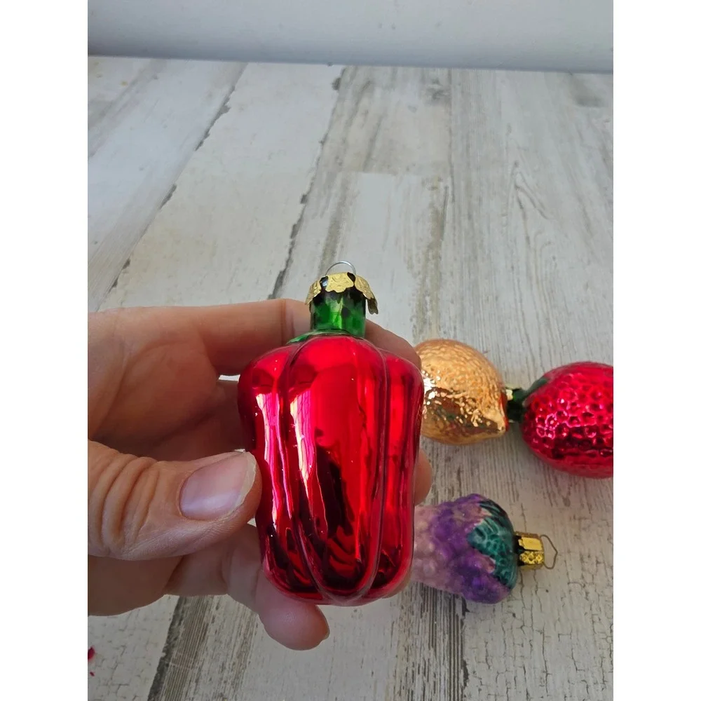 Vintage mercury glass strawberry lemon pepper grape ornament set‎ tree glitter